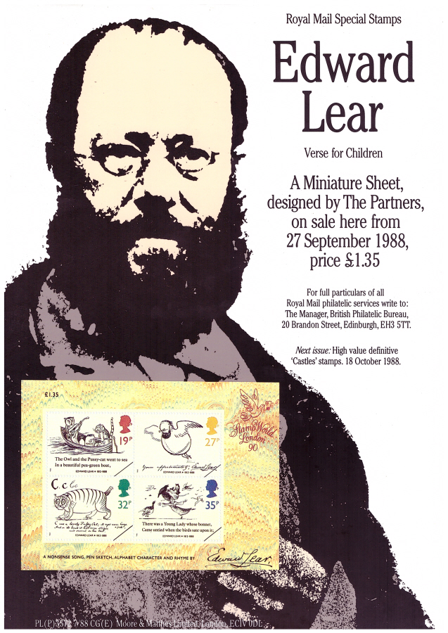 (image for) 1988 Edward Lear MS Post Office A4 poster. PL(P)3566 6/88 CG(E). - Click Image to Close